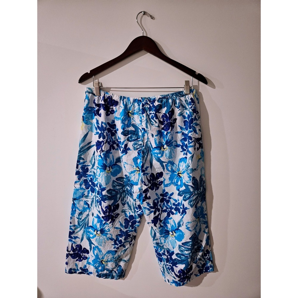 Lauren Ralph Lauren Pajama Set L Blue White Floral Cotton 3/4 Sleeve Capri PJs - Picture 5 of 9